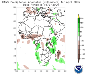 Precipitation anomaly estimates across Africa during April 2006 Precipitation anomaly estimates across Africa during April 2006