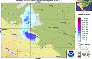 Snow depth across the Black Hills of South Dakota on April 20, 2006