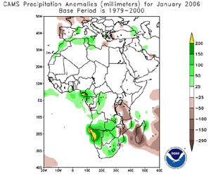 Rainfall anomalies across Africa during January 2006