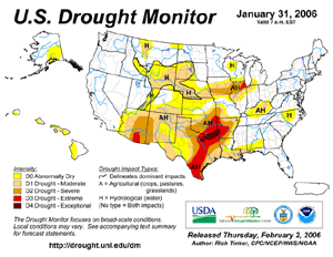 Drought Monitor depiction as of January 31, 2006