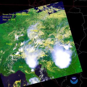 Satellite photo of severe thunderstorms affecting parts of Europe on June 29, 2006 Satellite photo of severe thunderstorms affecting parts of Europe on June 29, 2006