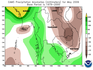 Thailand rainfall anomalies during May 2006