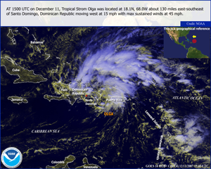 Satellite image of Tropical Storm Olga on December 11, 2007