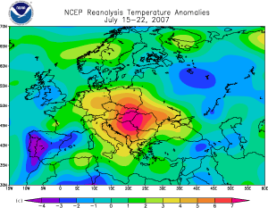 Europe's Temperature Anomalies for July 15-22, 2007