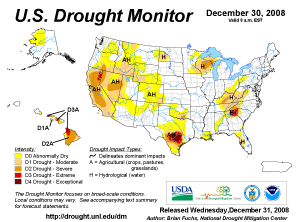 U.S. Drought Monitor map as of 31 December 2008