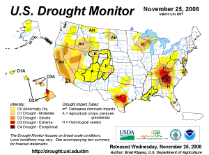 U.S. Drought Monitor map as of 25 November 2008