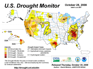 U.S. Drought Monitor map as of 28 October 2008