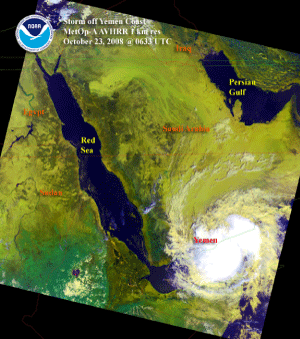 Satellite image of storm off Yemen coast