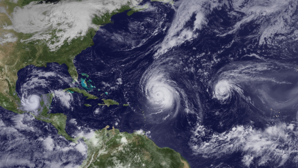 Satellite imagery of Hurricanes Igor, Julia, and Karl in the North Atlantic hurricane basin on 19 September Satellite imagery of Hurricanes Igor, Julia, and Karl in the North Atlantic hurricane basin on 19 September
