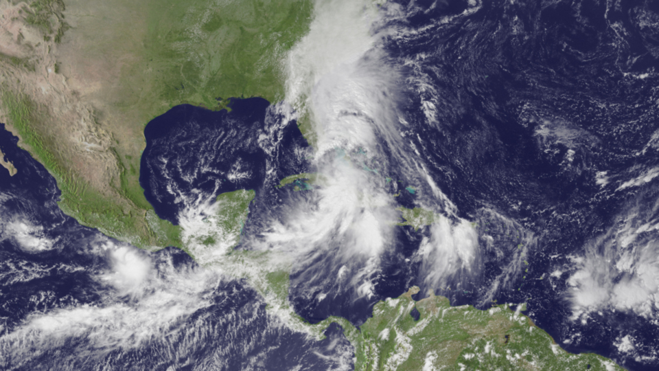 NOAA Satellite imagery of Tropical Storm Nicole located southwest of Nassau, Bahamas on 29 September 2010