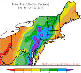 Northeast U.S. rainfall totals from the remnants of Tropical Storm Nicole for the period 30 September–2 October 2010 Northeast U.S. rainfall totals from the remnants of Tropical Storm Nicole for the period 30 September–2 October 2010