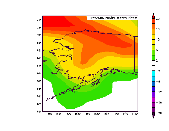 Temperature anomalies across Alaska on 22–24 November Temperature anomalies across Alaska on 22–24 November