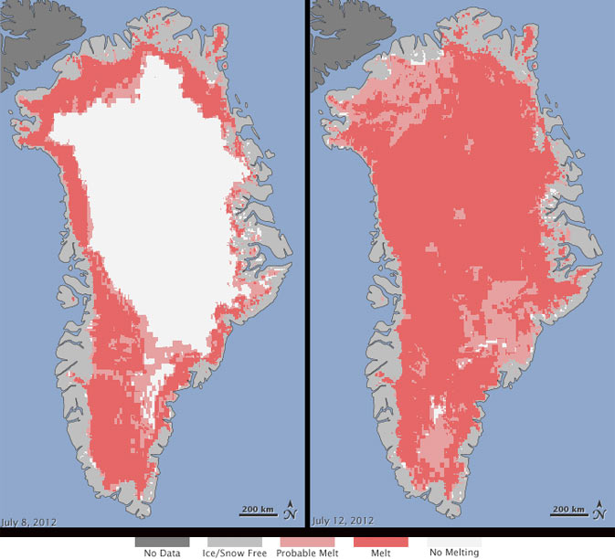 Greenland Thawing Analysis from July 8–12, 2012 Greenland Thawing Analysis from July 8–12, 2012