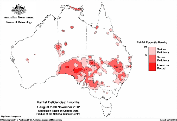 Australian Rainfall Deficiencies between 1 August and 30 November 2012 Australian Rainfall Deficiencies between 1 August and 30 November 2012