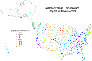 U.S. March Temperature Departures