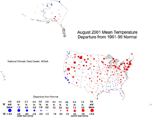 U.S. August 2001 Temperature Departures