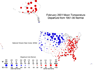 U.S. February 2001 Temperature Departures