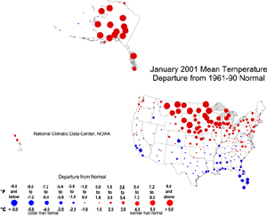 U.S. January 2001 Temperature Departures