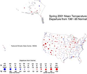 U.S. Spring 2001 Temperature Departures