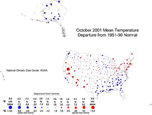 U.S. October 2001 Temperature Departures