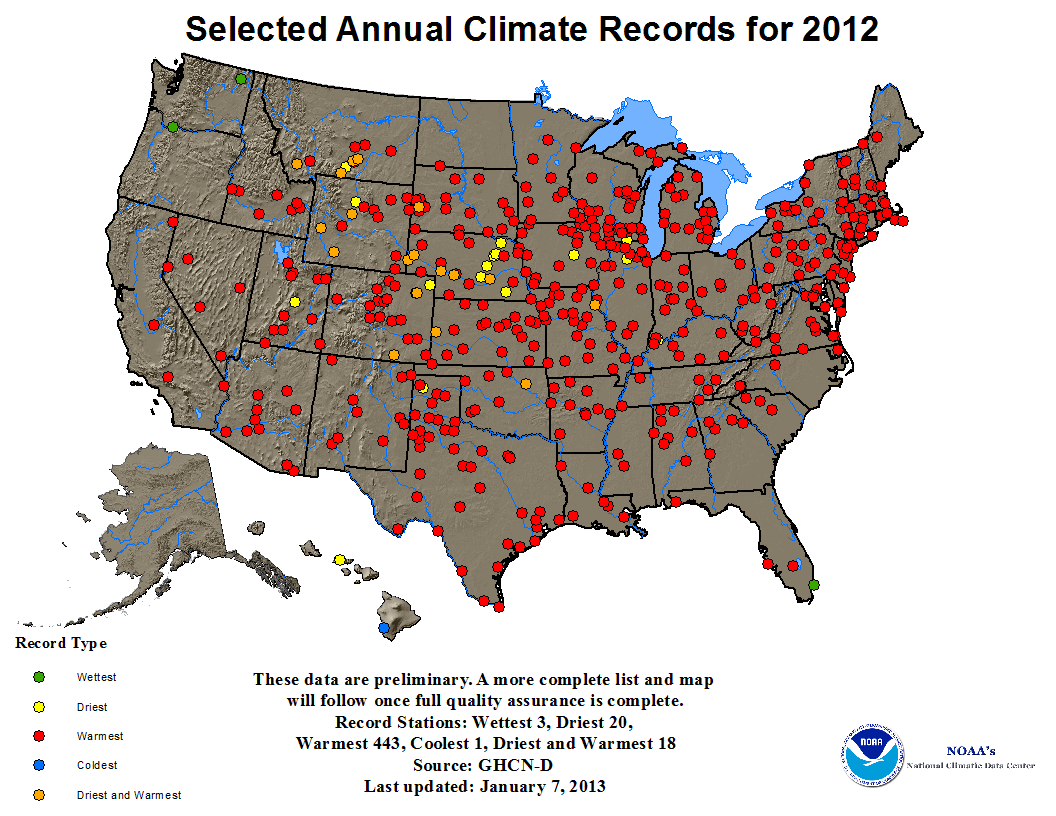 2012 temperature and precipitation extremes