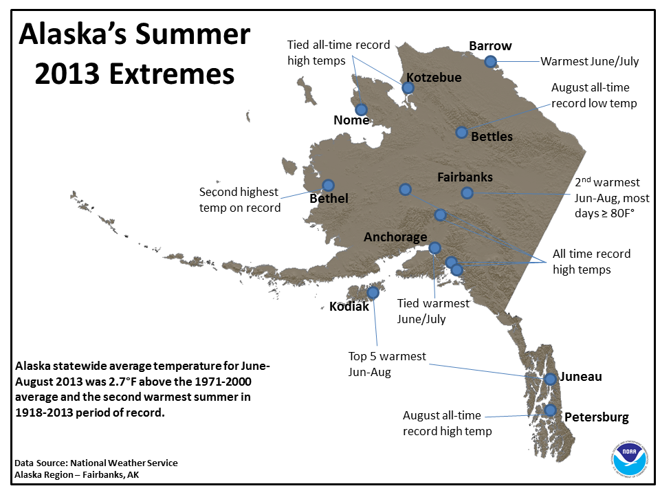 National Climate Report - August 2013  Alaska summer temperature 