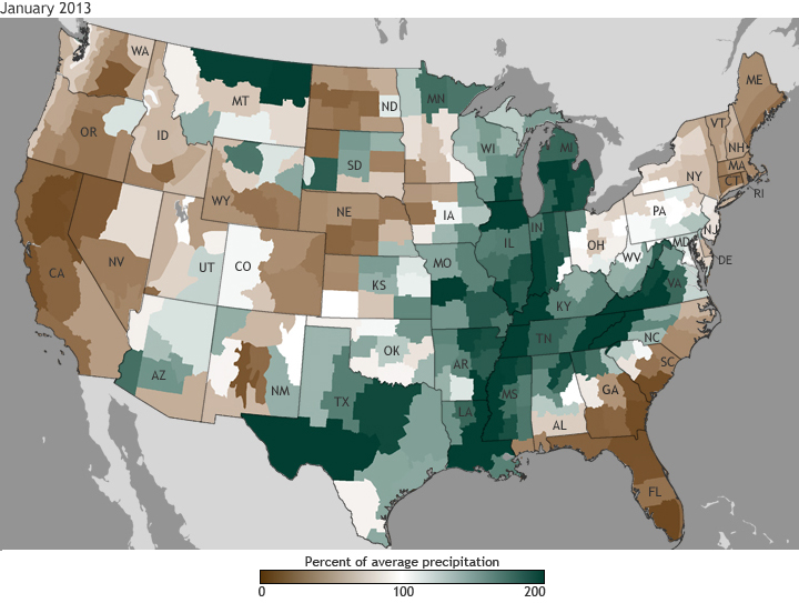 Difference from average temperature, January 2013 Difference from average temperature, January 2013