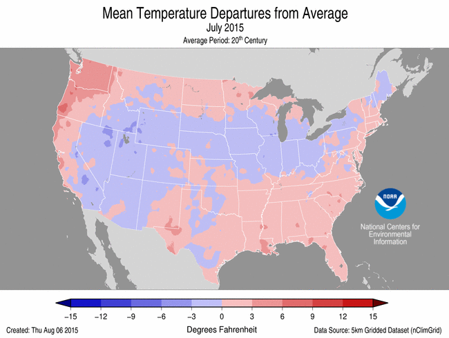 July 2015 Temperature Departure from Average Map