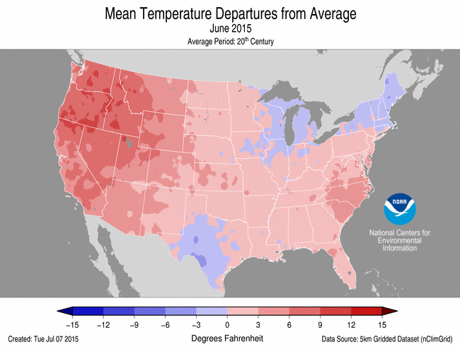 June 2015 Temperature Departure from Average Map