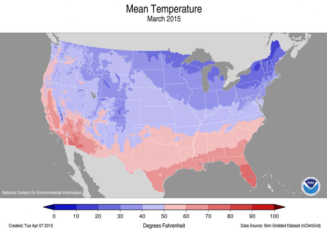 National Climate Report March 2015 March Temperature Maps State