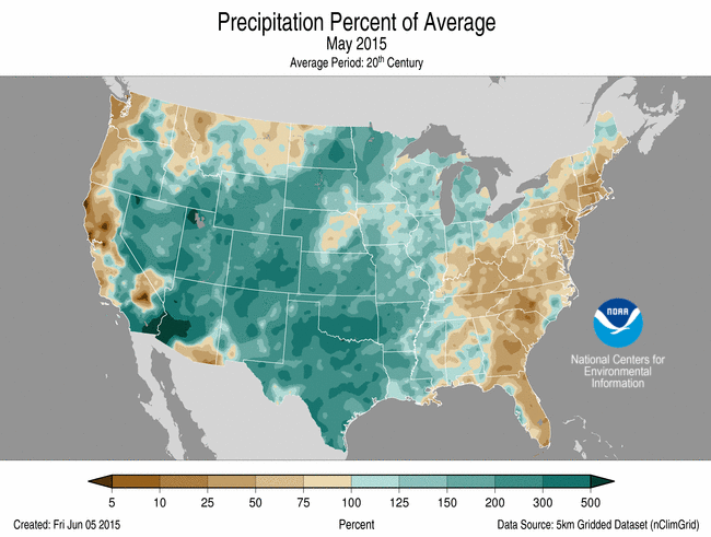 May 2015 Percent of Normal Precipitation