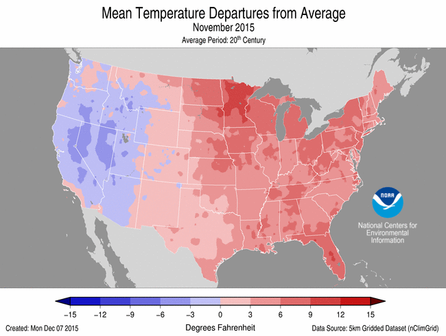 November 2015 Temperature Departure from Average Map