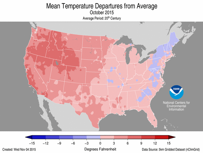 October 2015 Temperature Departure from Average Map