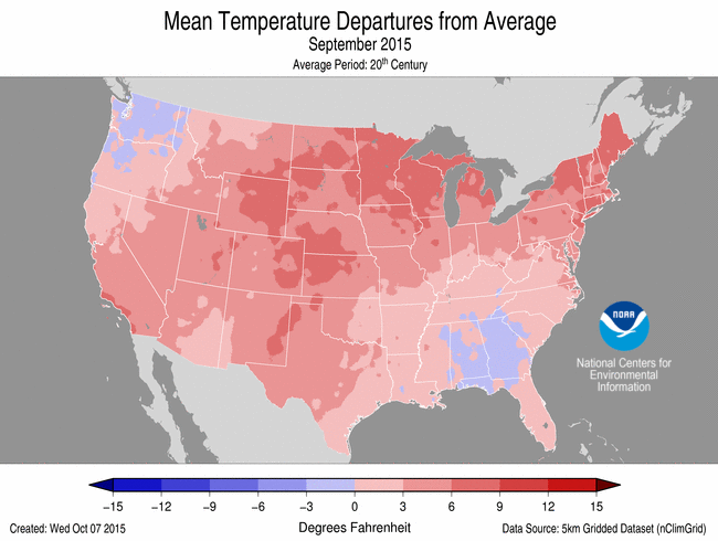 September 2015 Temperature Departure from Average Map