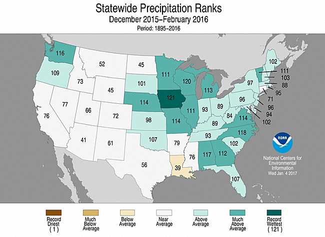 Winter 2015/2016 Statewide Precipitation Rank Map