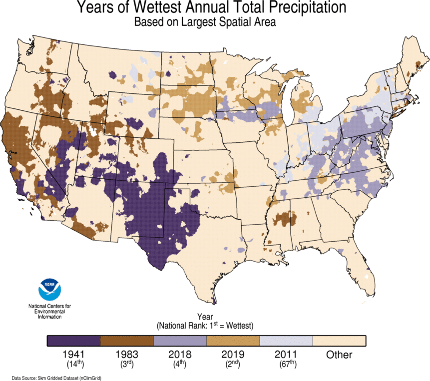 map depicting local largest total precipitation Year on record