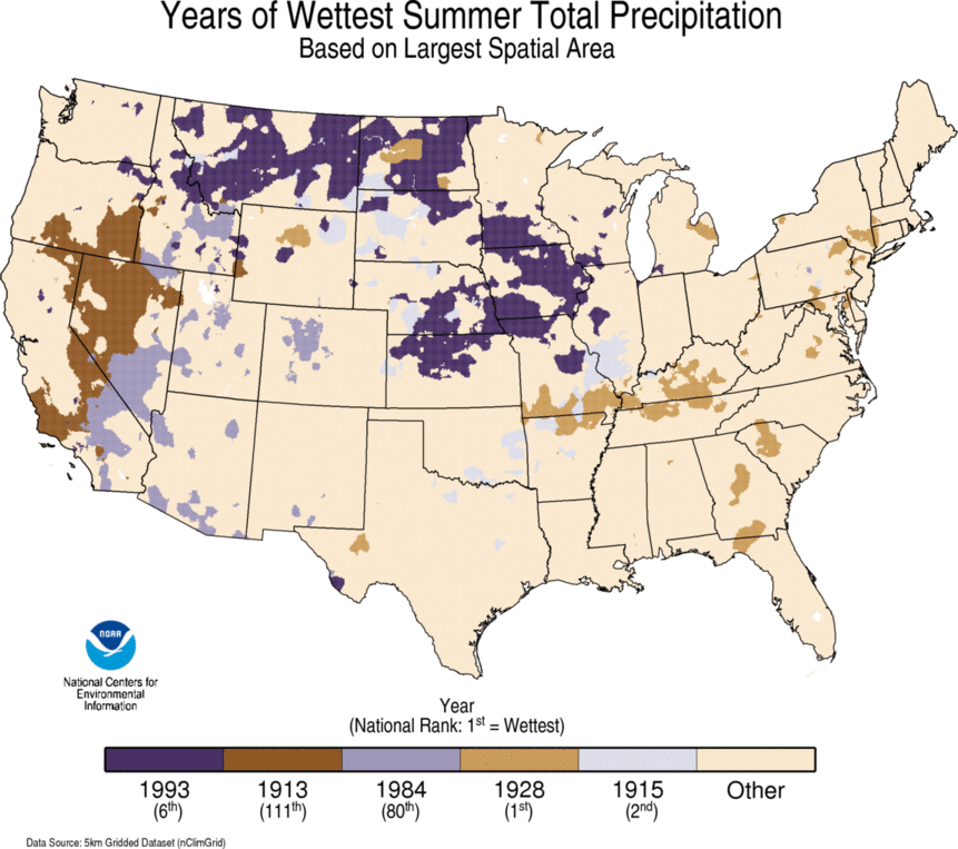 map depicting local warmest TMAX summer on record