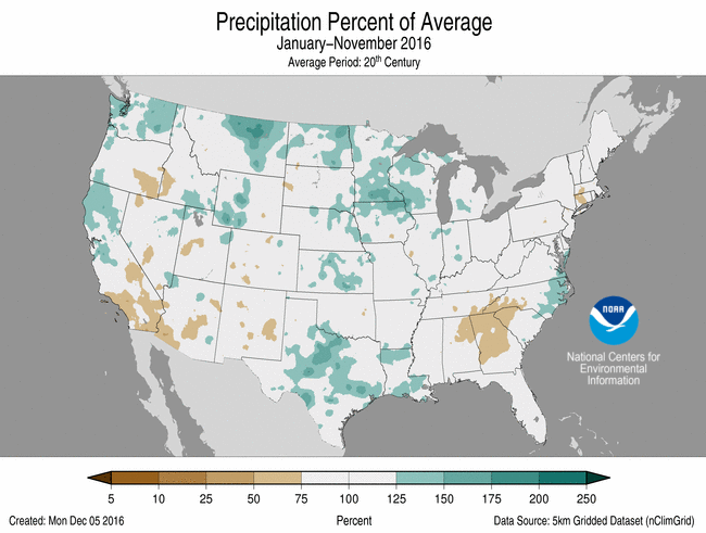 January-November 2016 Percent of Normal Precipitation