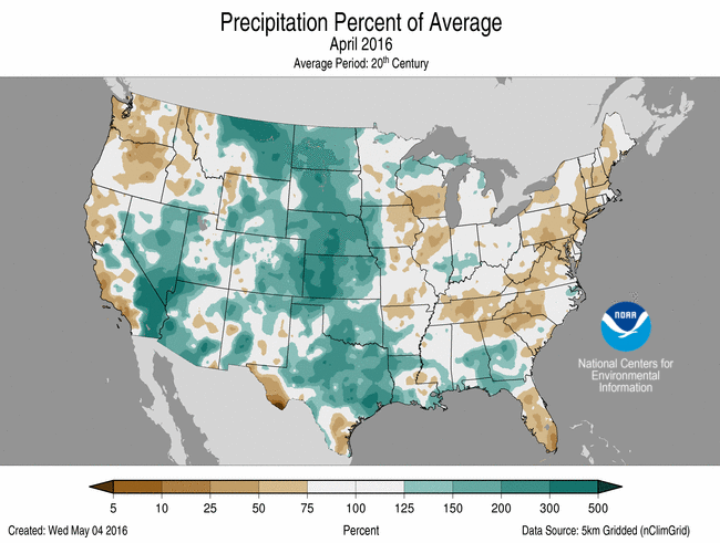 April 2016 Percent of Normal Precipitation