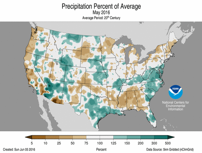 May 2016 Percent of Normal Precipitation