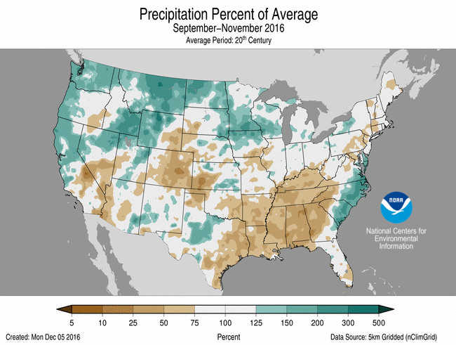 November 2016 Percent of Normal Precipitation
