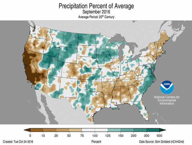 September 2016 Percent of Normal Precipitation