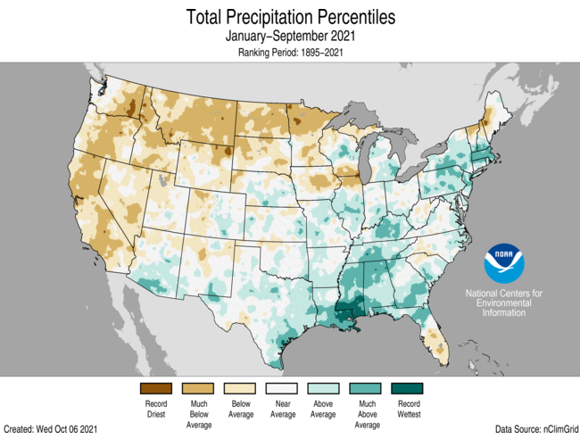 January-September Gridded Precipitation Percentiles Map