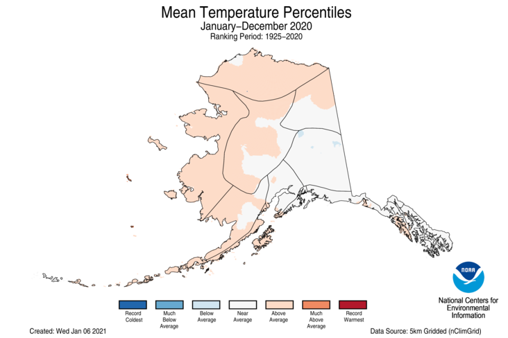 2020 Alaska Mean Temperature Percentiles Map
