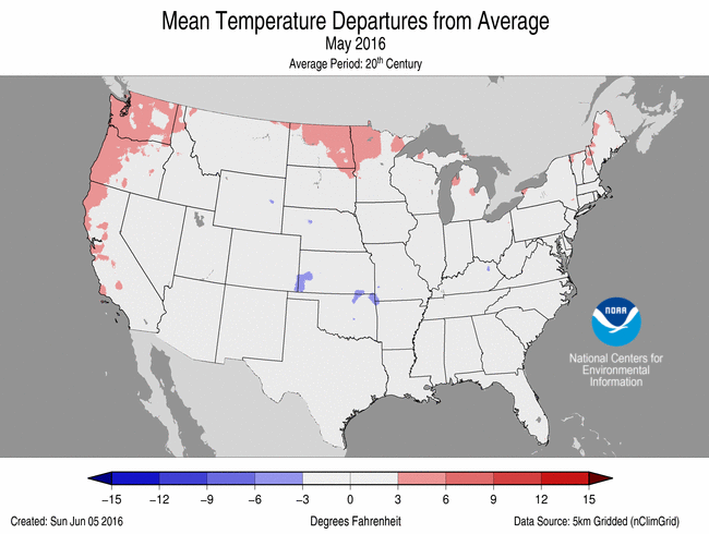 May 2016 Temperature Departure from Average Map