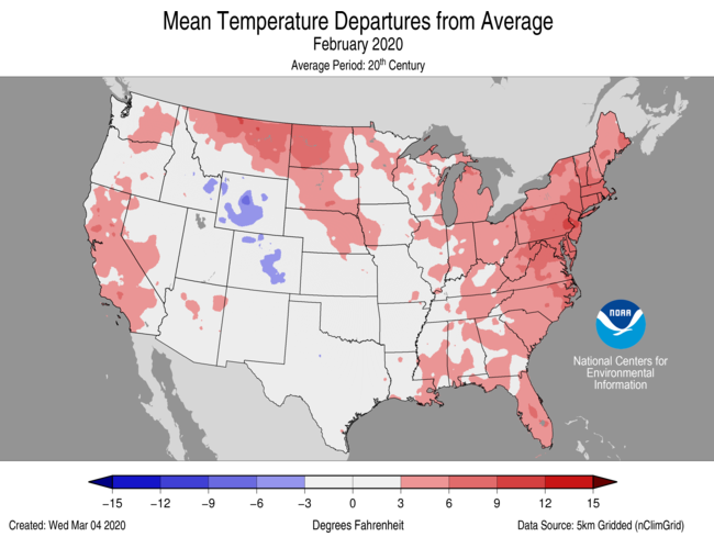 Average Temperature Departures (February)