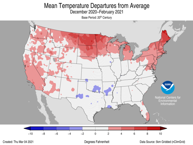 Average Temperature Departures (December-February)