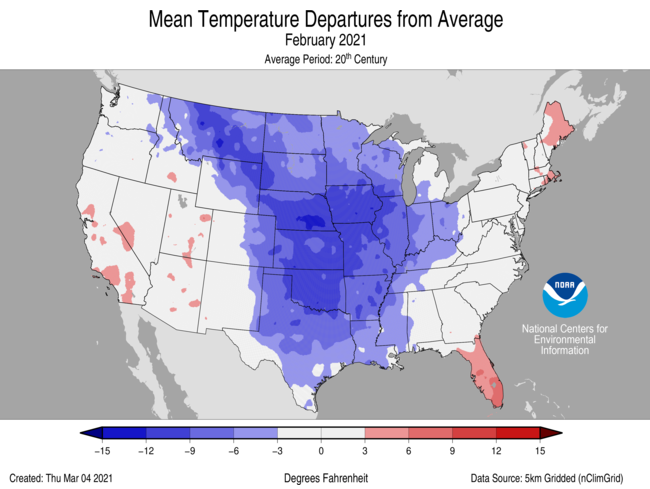 Average Temperature Departures (February)