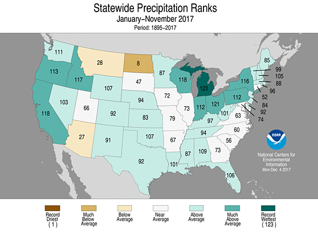Nov-November 2017 Statewide Precipitation Ranks Map