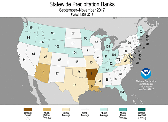 Sep-November 2017 Statewide Precipitation Ranks Map